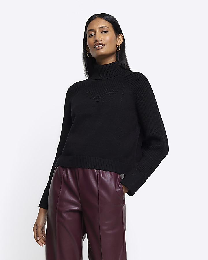 Black rib roll neck jumper