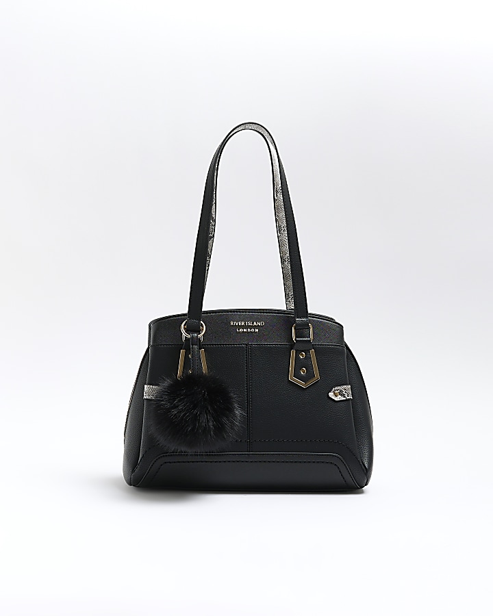 Black chain handle 2025 pom pom tote bag