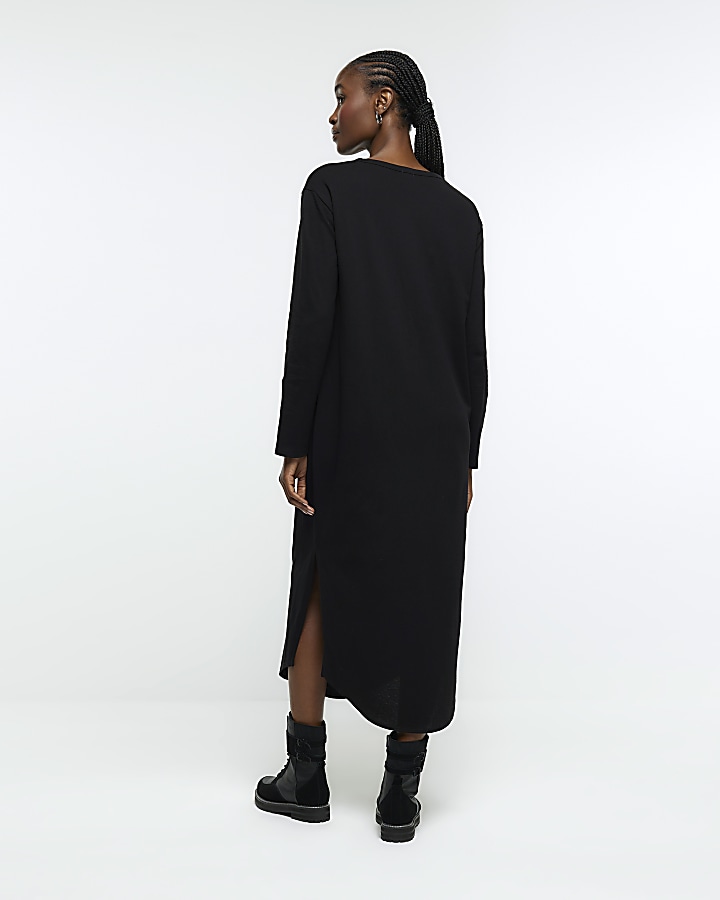 Black knot long sleeve tshirt midi dress River Island