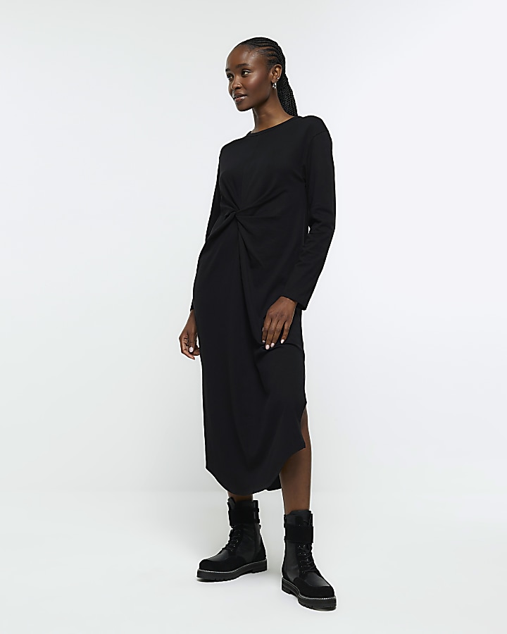 Black knot long sleeve tshirt midi dress River Island