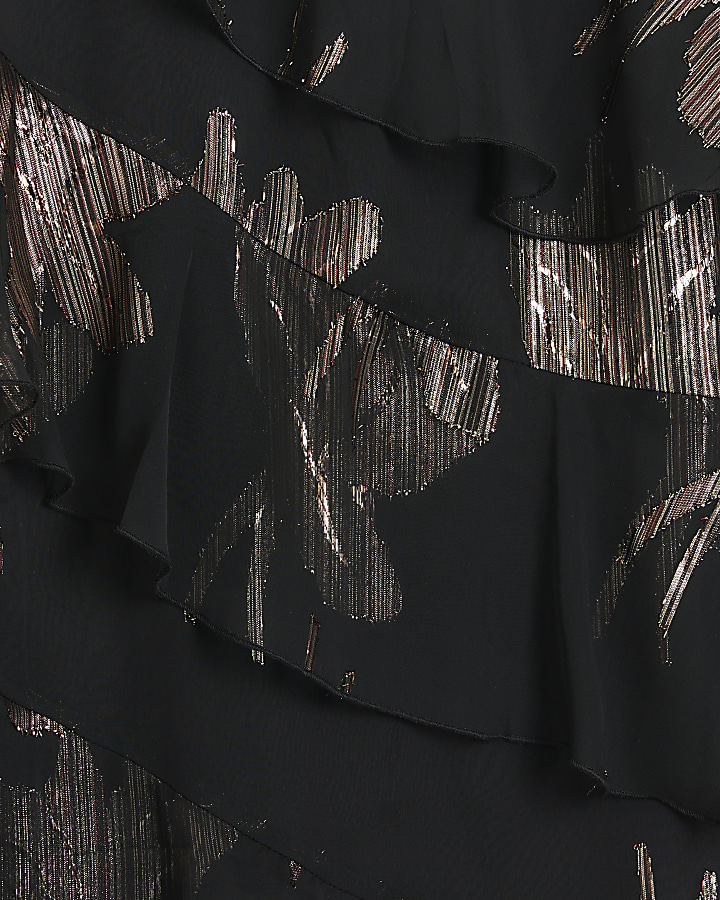Black glitter frill maxi dress