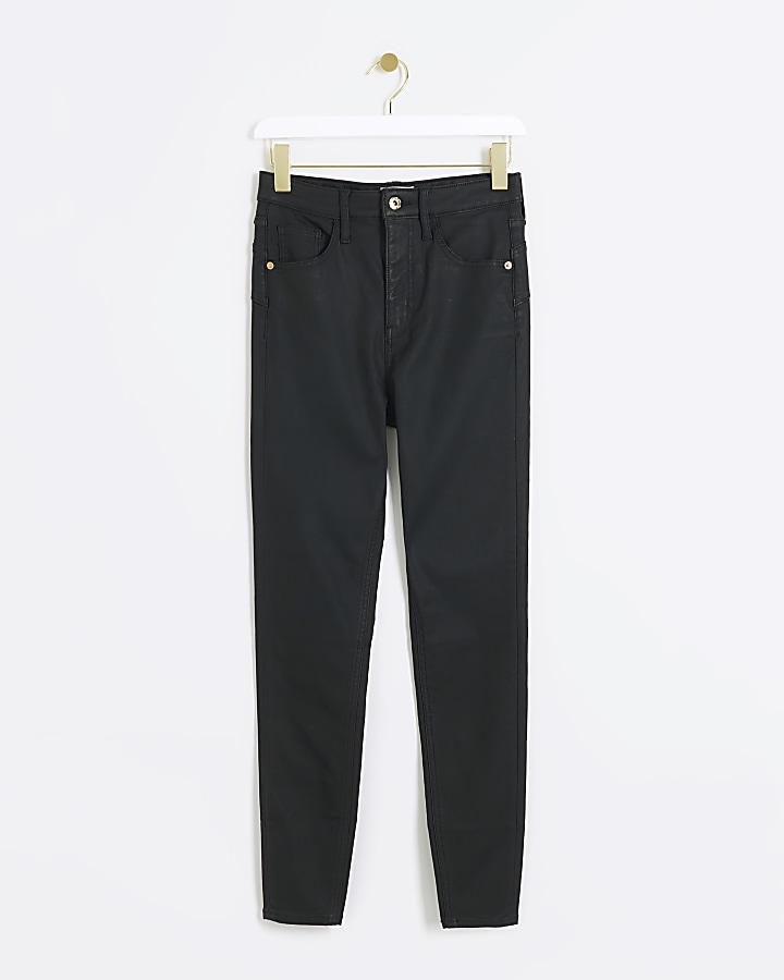 Black skinny bum sculpt coated jeans River Island