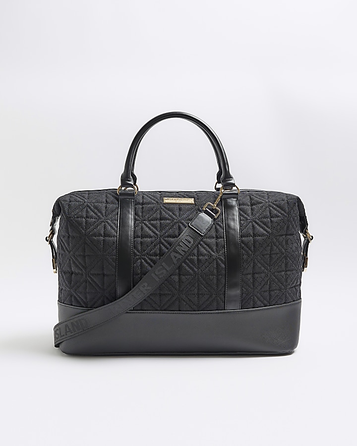 Black jacquard RI monogram travel bag