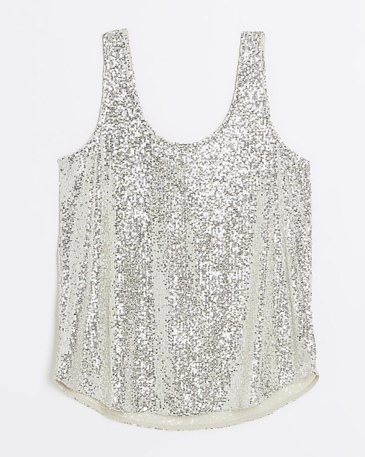 Silver sequin tank top River Island