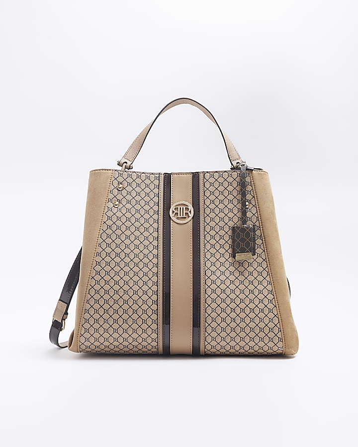 Beige RI monogram slouch tote bag