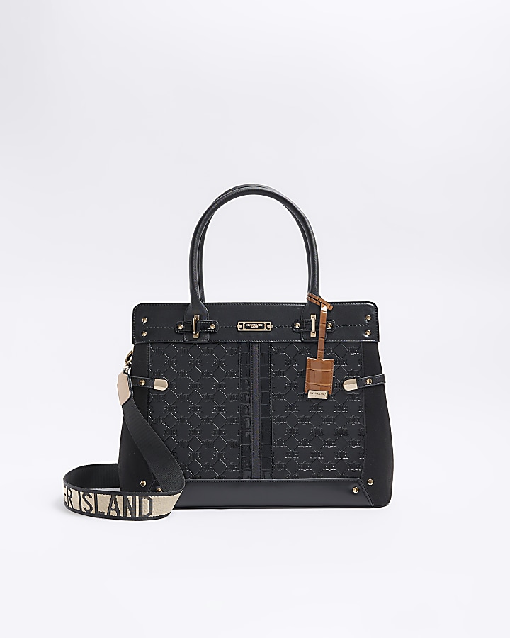 Black embossed RI tote bag River Island