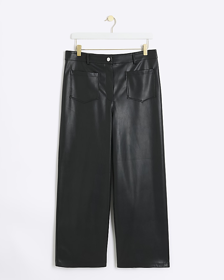 Black faux leather crop trousers