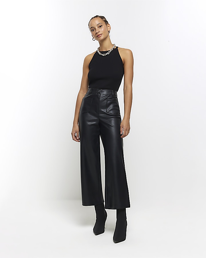 Black Faux Leather Cropped Pants