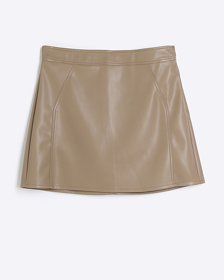 Brown faux leather mini skirt