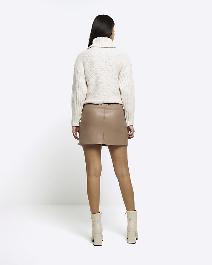 Brown faux leather mini skirt
