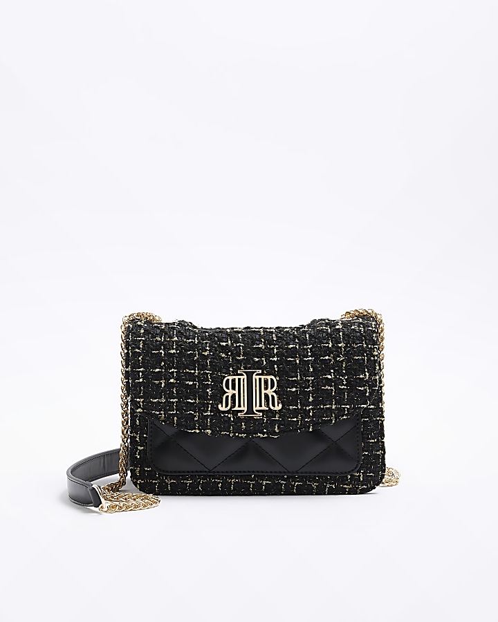 Black boucle shoulder bag | River Island