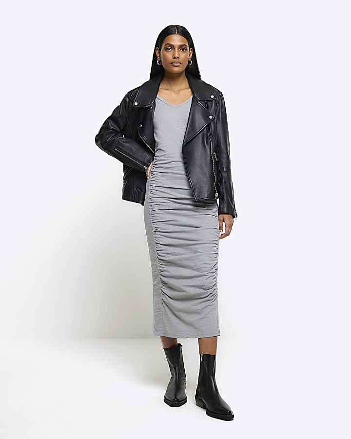 Grey bodycon best sale midi skirt