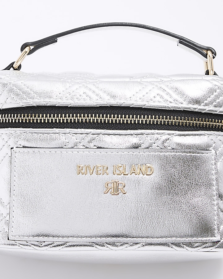 Silver quilted vanity cross body bag