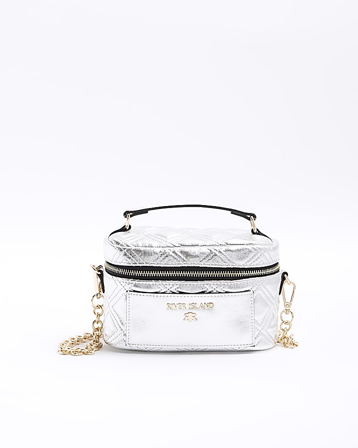 Silver quilted vanity cross body bag