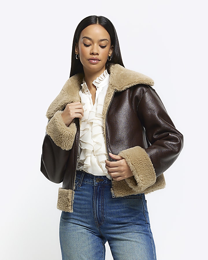 Shearling leather aviator outlet jacket