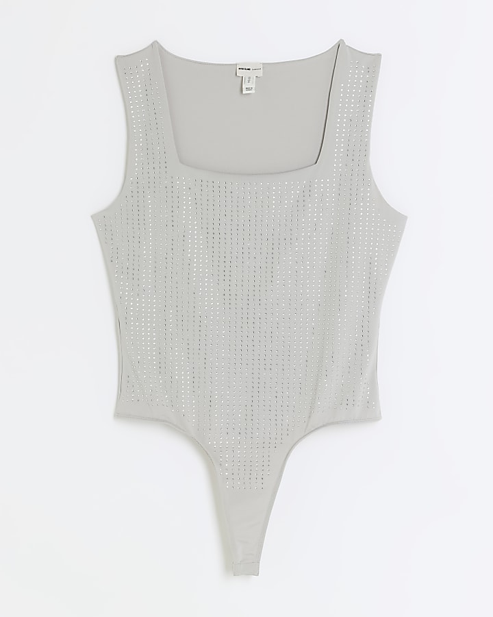 Silver diamante bodysuit River Island