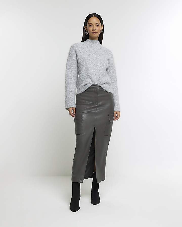 Grey suede shop skirt river island