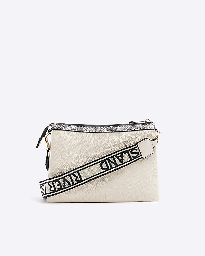 Cream snake print cross body bag | River Island