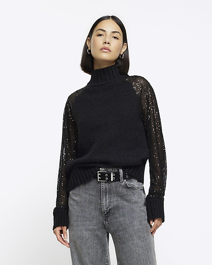 Black sequin sleeve jumper