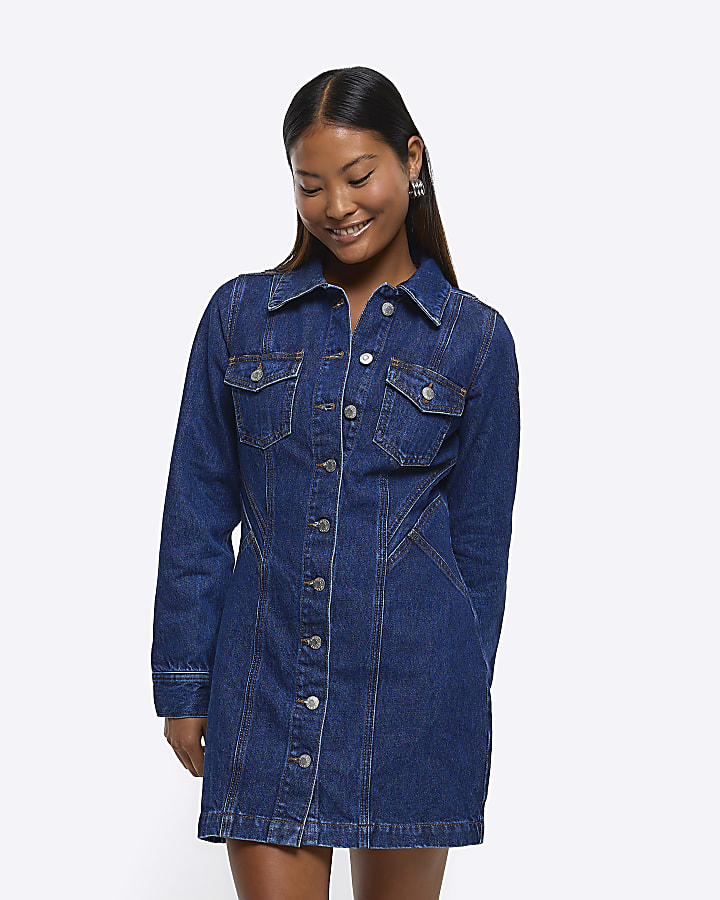 River island cheap denim shirt dress