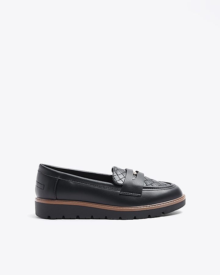 Black coin detail loafers | River Island