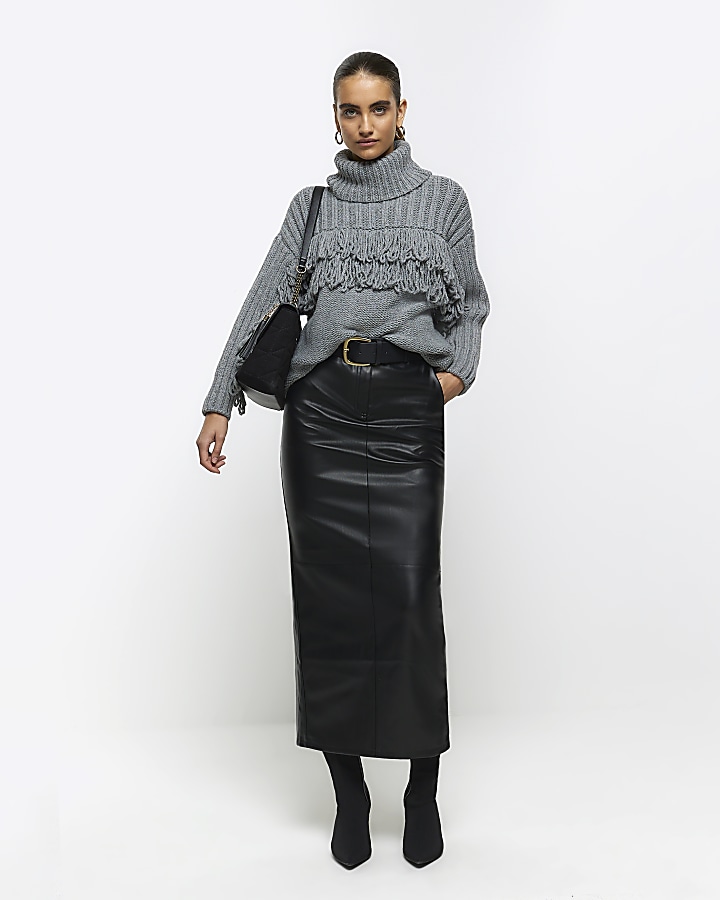 River island leather midi on sale skirt