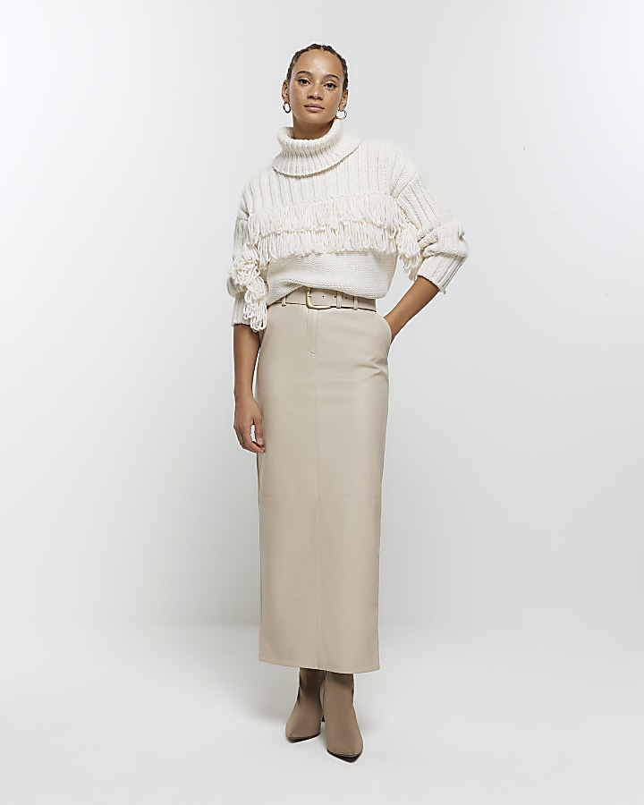 Cream midi hotsell skirt with pockets