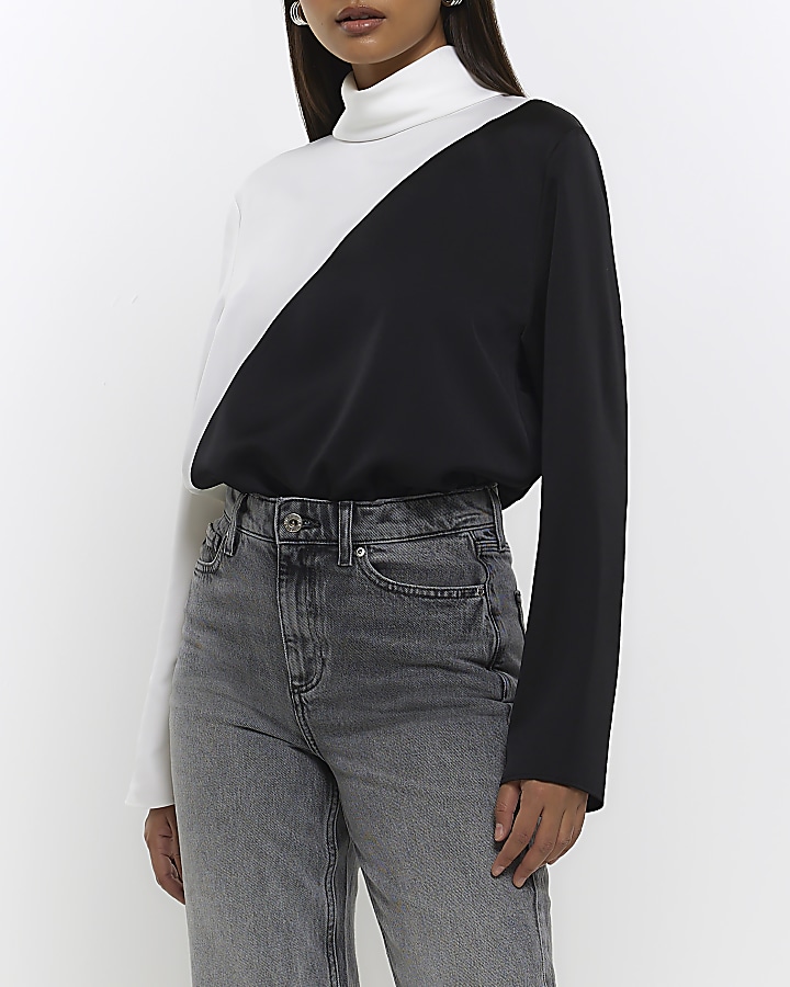 White colour block high neck top