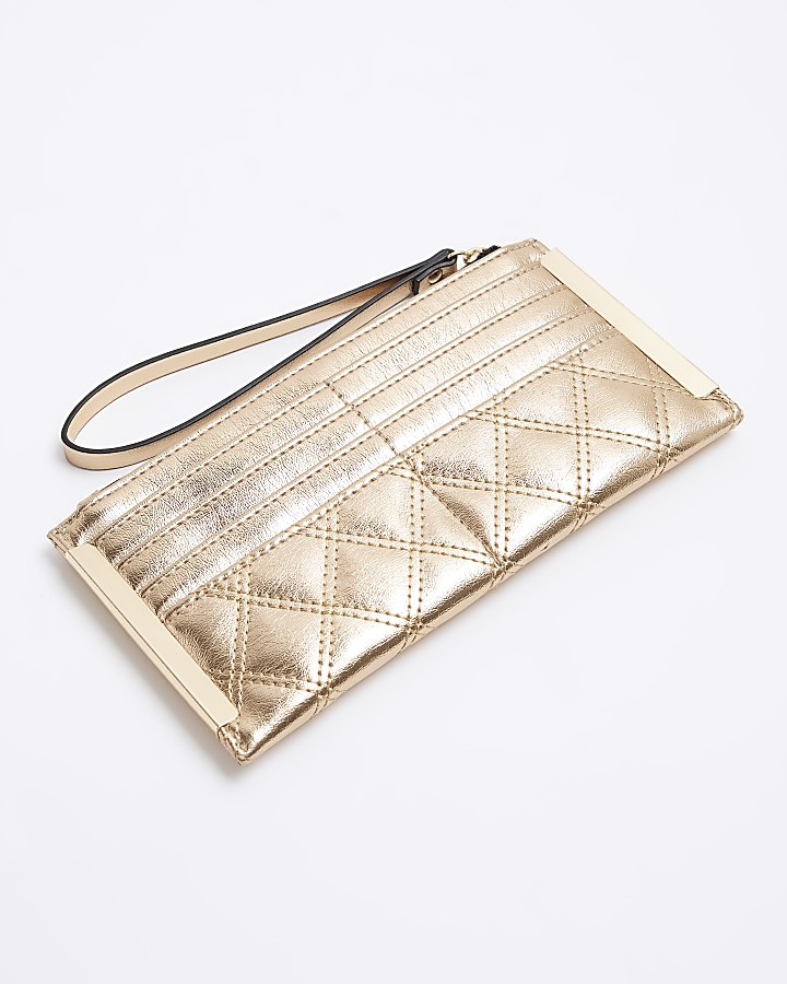 Gold quilted zip pouch purse
