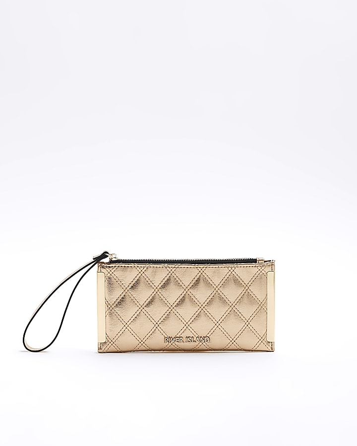 Gold quilted zip pouch purse