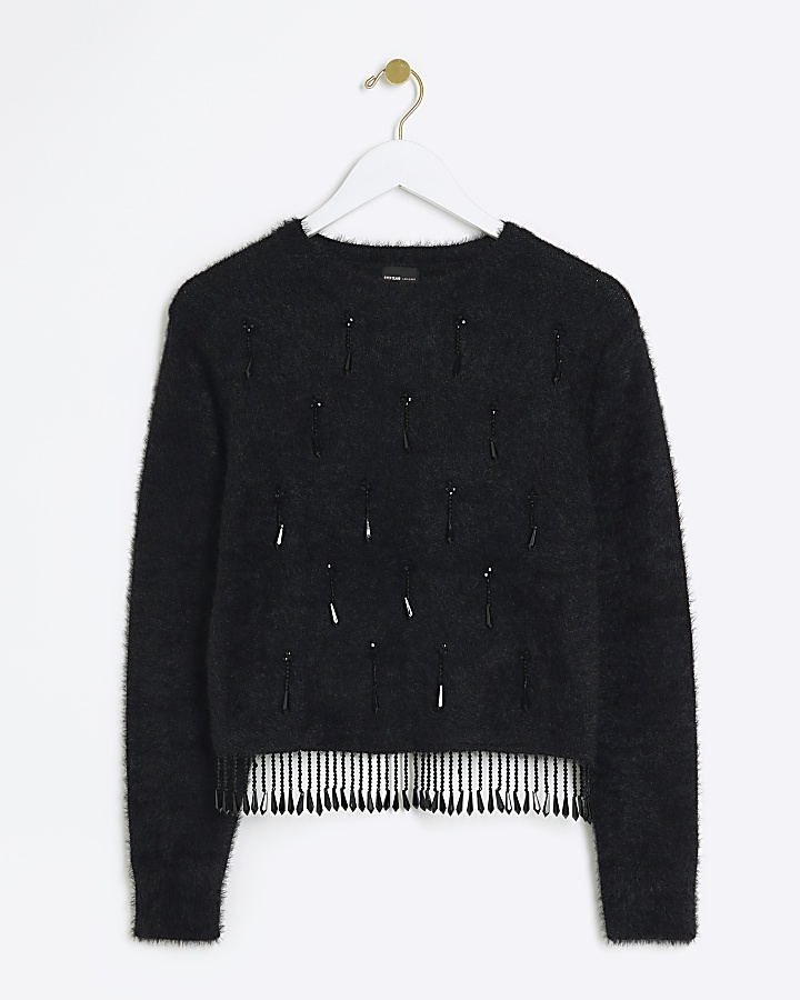 Black fluffy embellished jumper