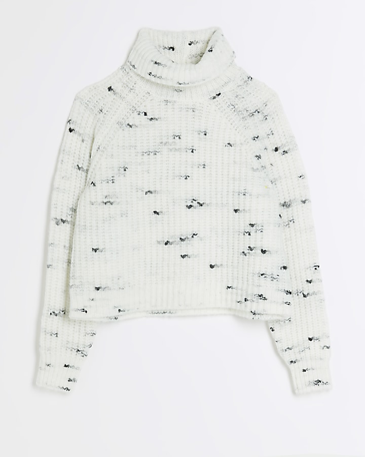 White abstract roll neck jumper