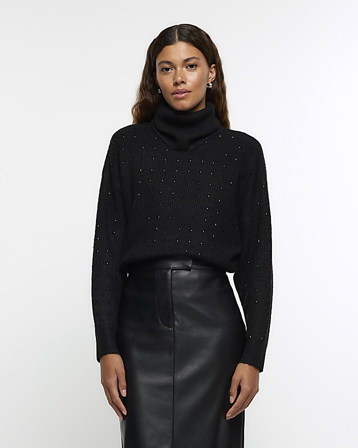 River island black online diamante hoodie