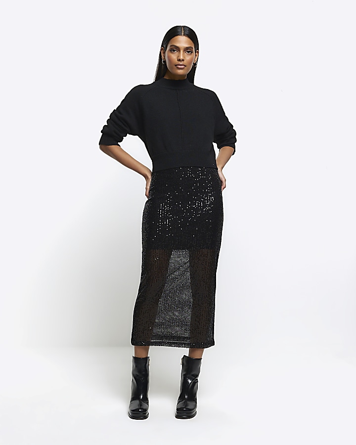 Black skirt midi outlet dress