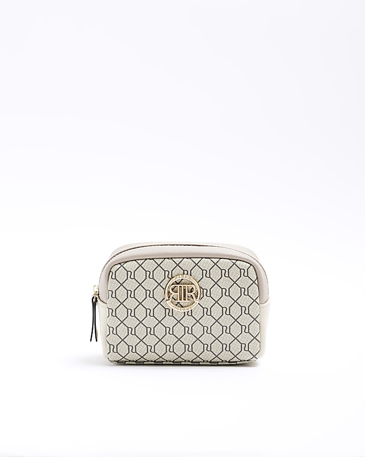 Beige RI monogram makeup bag