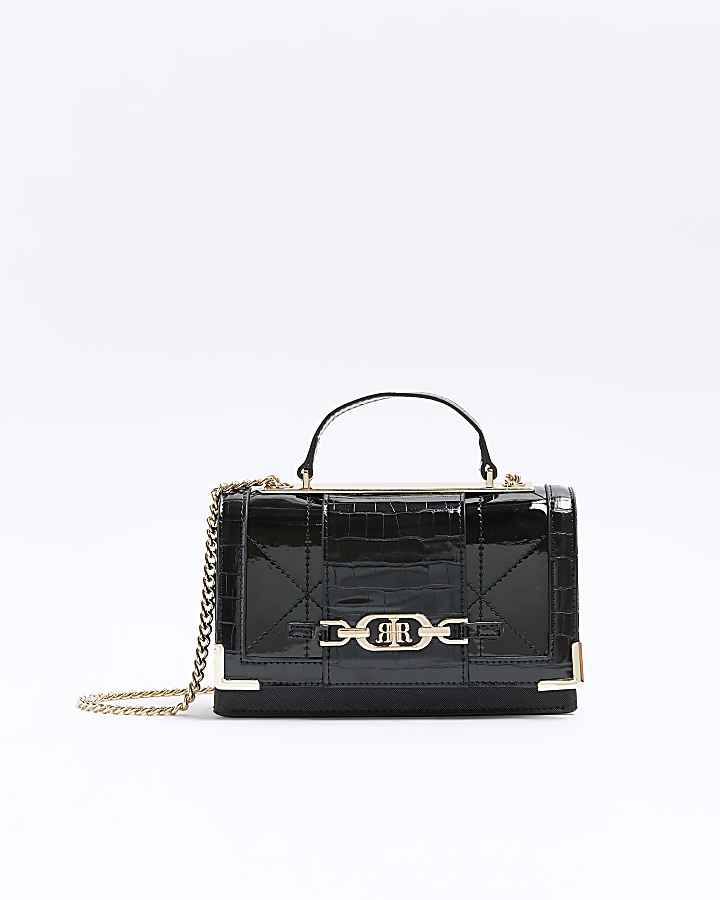 Black patent cross outlet body bag