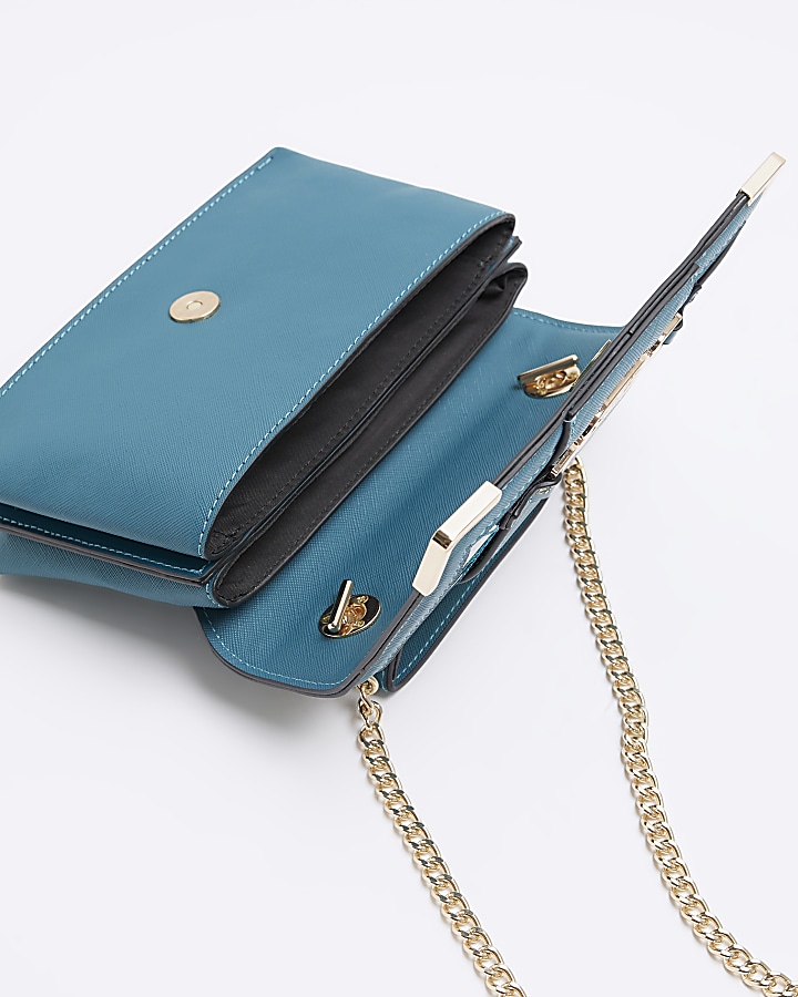 Blue chain strap cross body bag River Island