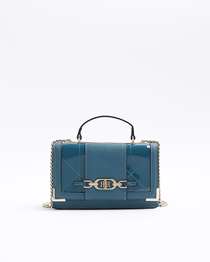 Blue chain strap cross body bag