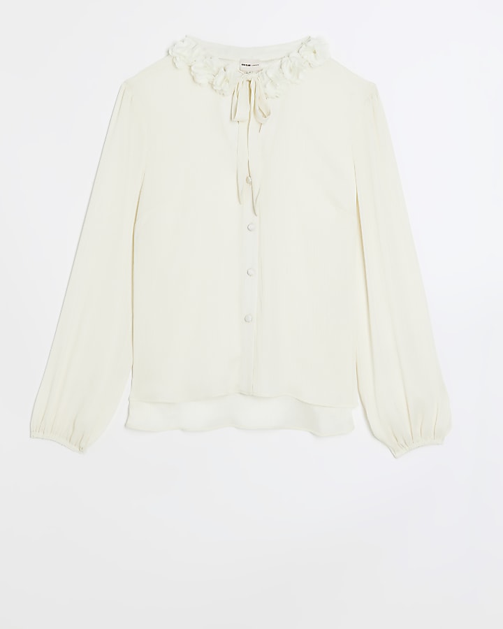White chiffon corsage blouse