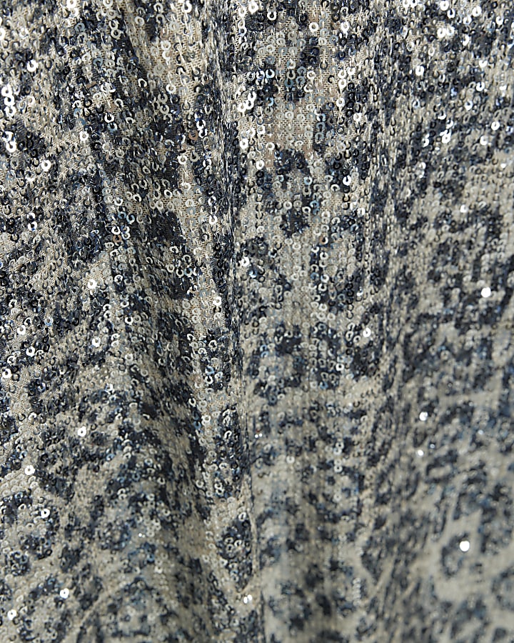 Grey sequin animal print long sleeve top