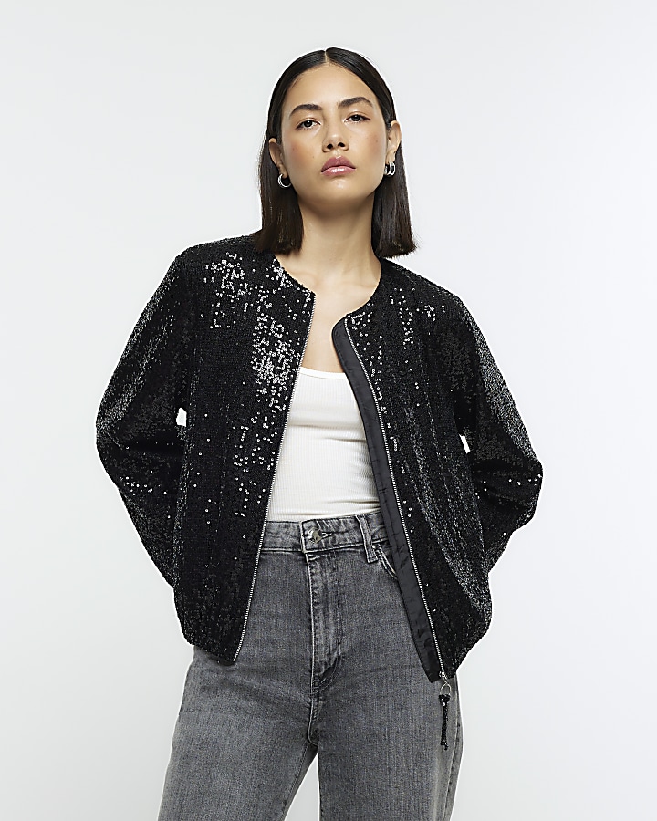 Black glitter shop bomber jacket