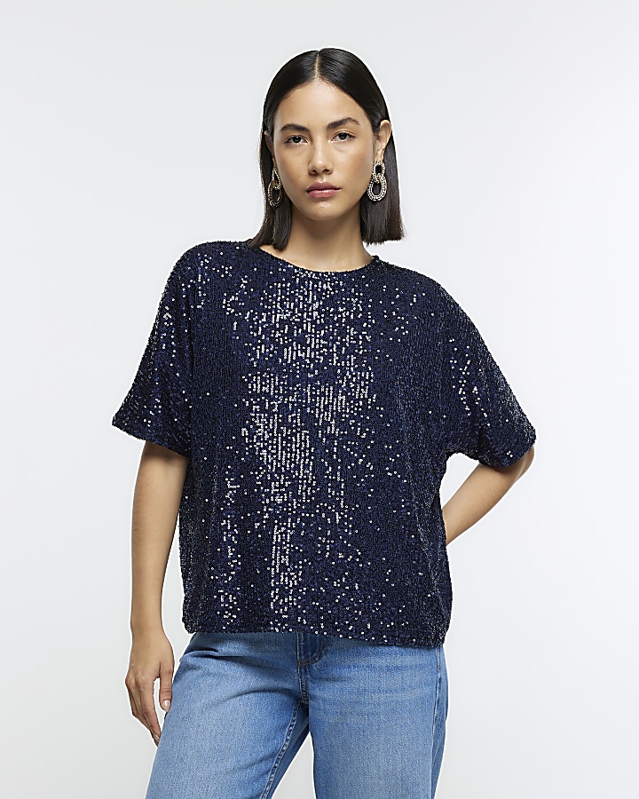 Navy sequin t-shirt