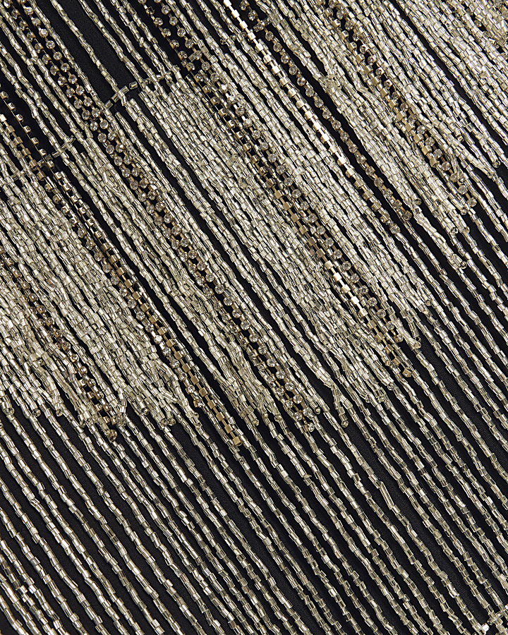 Black diamante tassel slip mini dress River Island