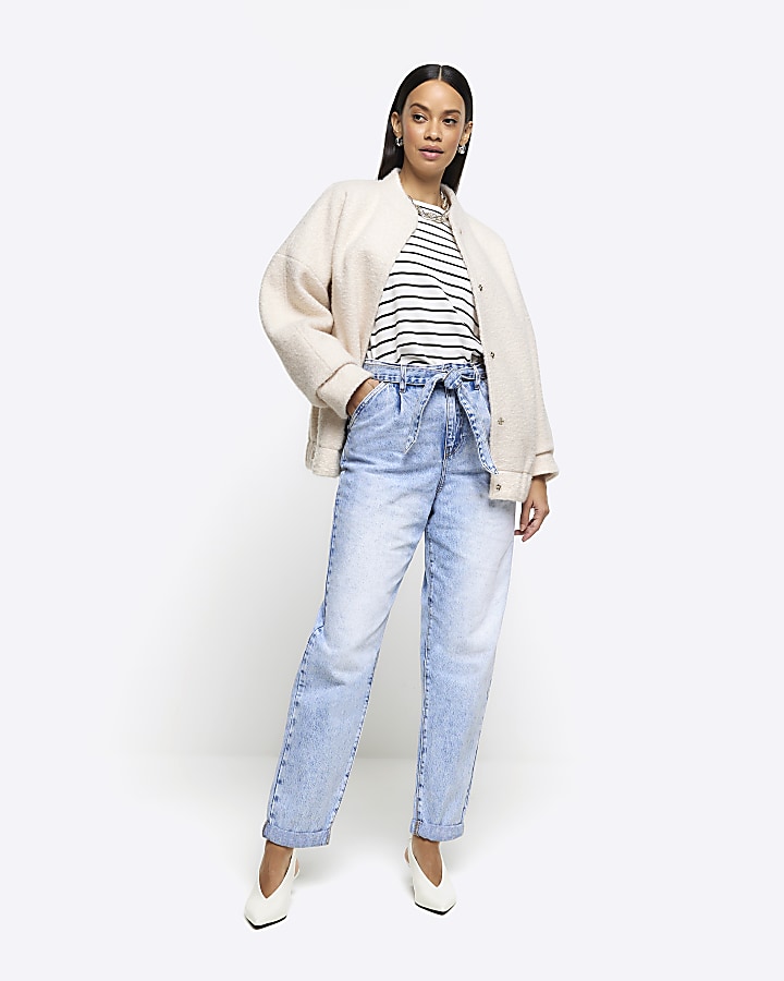 Blue belted relaxed straight jeans