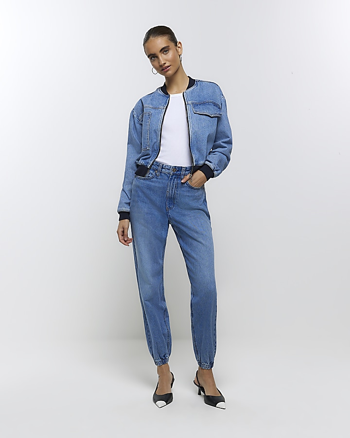 Blue high waisted jogger jeans | River Island