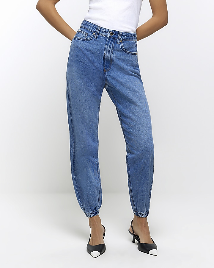 Blue high waisted jogger jeans | River Island
