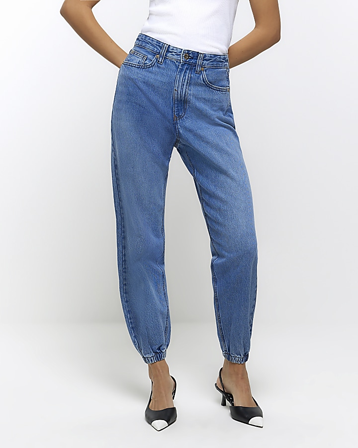 Blue high waisted jogger jeans River Island