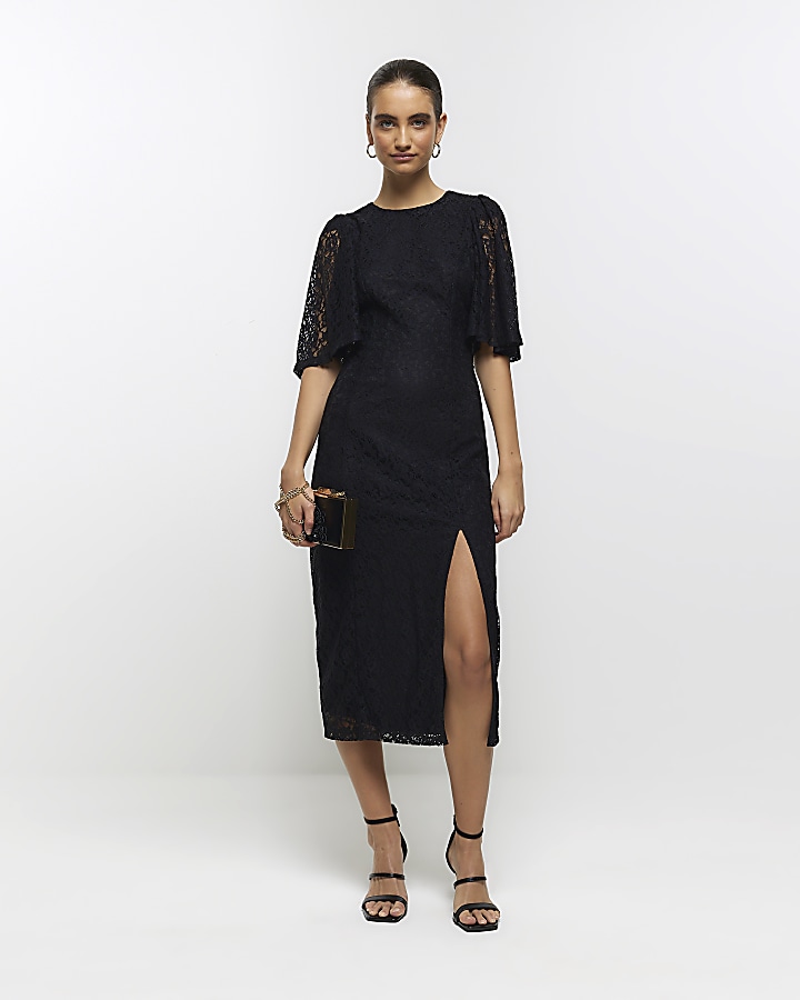 Black midi cheap dress with split