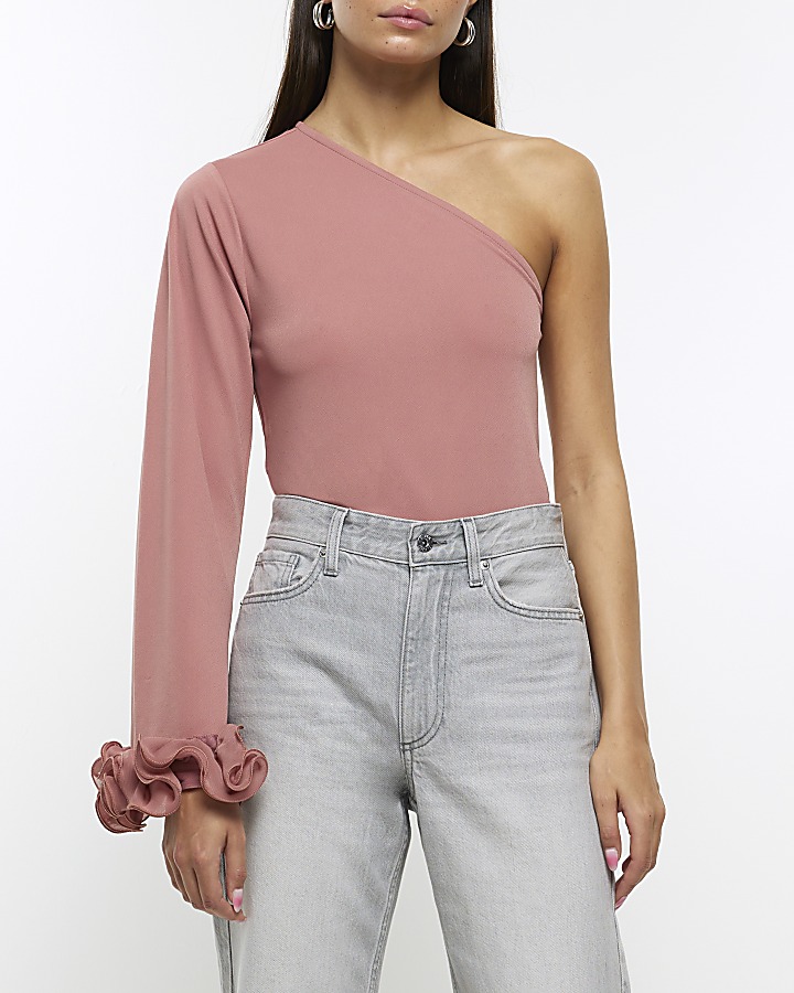 Long sleeve 2025 one shoulder top