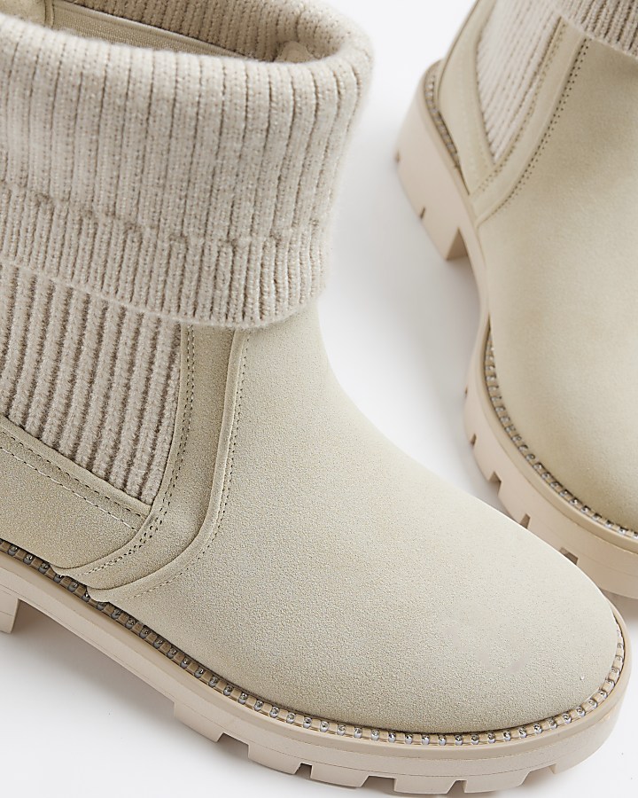 Cream nubuck rib sock Chelsea boots River Island